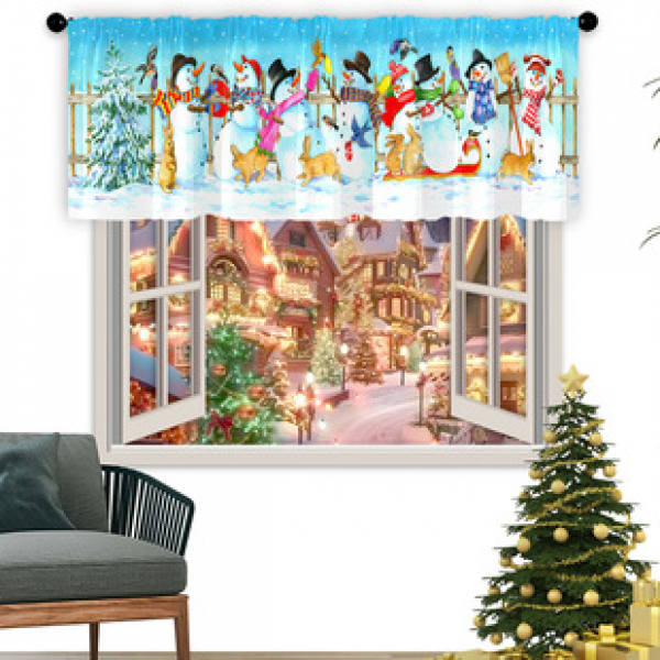 1PC floral short curtain kitchen curtain half curtain cross-border Christmas small window decoration polyester cotton
