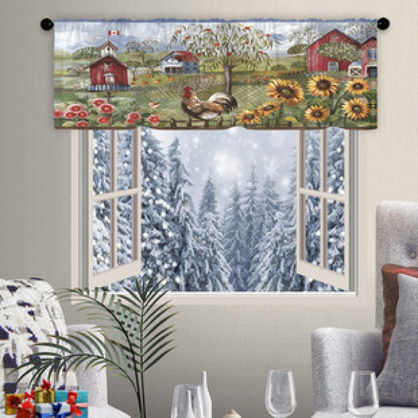 1PC multi-color patterned short curtain kitchen curtain half curtain cross-border Christmas small window decoration polyester cotton