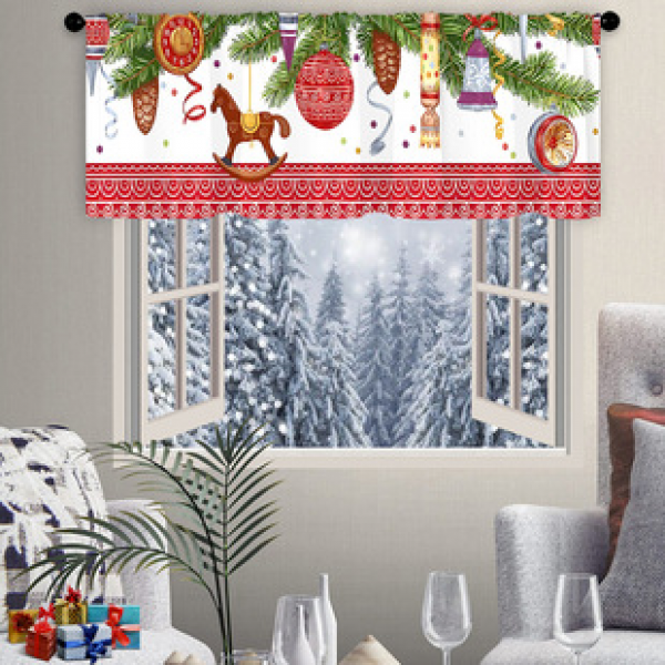 1PC multi-color patterned short curtain kitchen curtain half curtain cross-border Christmas small window decoration polyester cotton