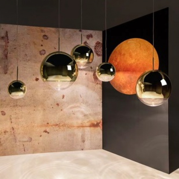 Nordic single hole simple spherical gold bubble glass pendant light restaurant bar counter clothing store single head pendant light