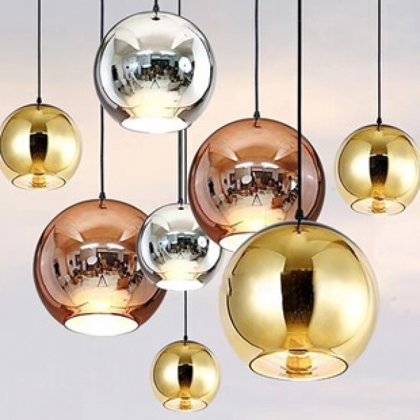 Nordic creative double hole spherical minimalist coffee shop restaurant decoration electroplated glass lampshade single head pendant light