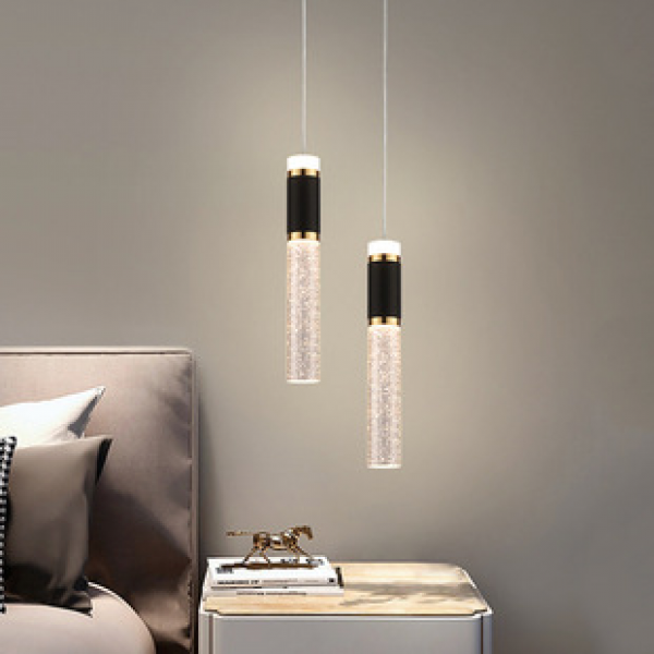 Long tube small pendant lamp, entrance hall, crystal headboard, bedroom hanging line lamp, high-end sense, modern and simple decoration atmosphere lamp
