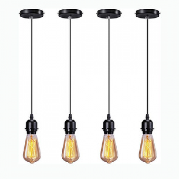 Restaurant pendant light, modern and minimalist wrought iron American style single headed bar lighting, retro industrial style black bedside hanging line light