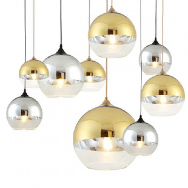Modern Space Single Head Three Head Circular Bar Combination Pendant Bar Plated Half Plated Glass Ball Pendant Lighting