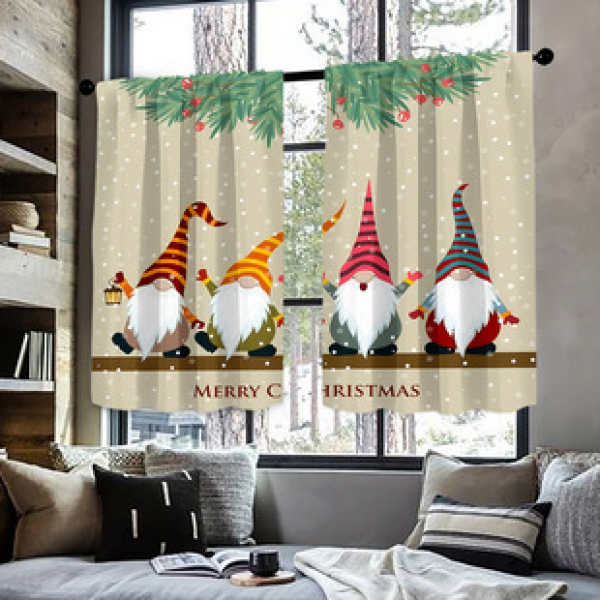 2pcs Christmas kitchen short curtain floral pattern cross-border hot selling factory direct supply 3D digital printing waterproof and oil resistant