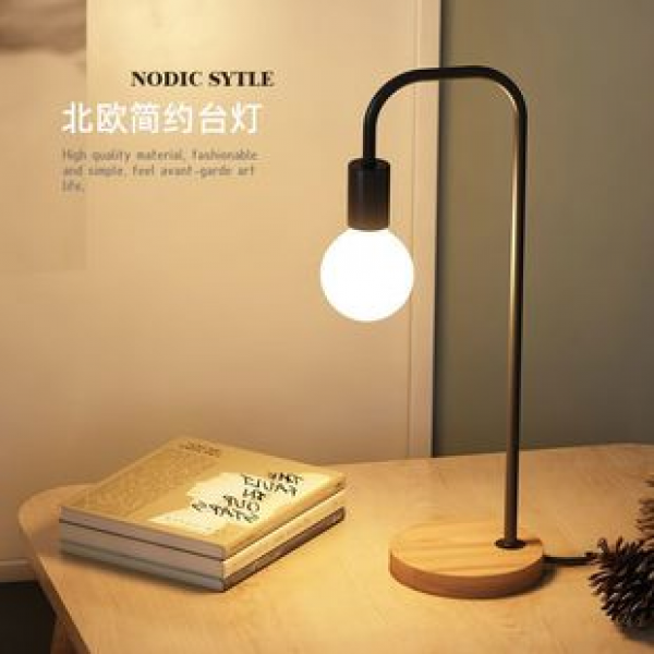 Nordic style minimalist work desk, solid wood simple desk lamp, creative personality, bedroom headboard minimalist wooden desk lamp