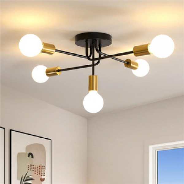 Cross border American wrought iron black industrial style ceiling light retro multi head living room bedroom study Amazon lighting