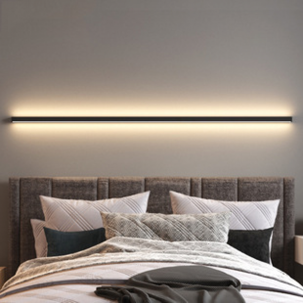 Minimalist wall lamp for bedroom 2023 model with a straight strip background wall and LED strip for the master bedroom bedside charging wall lamp, no need to connect