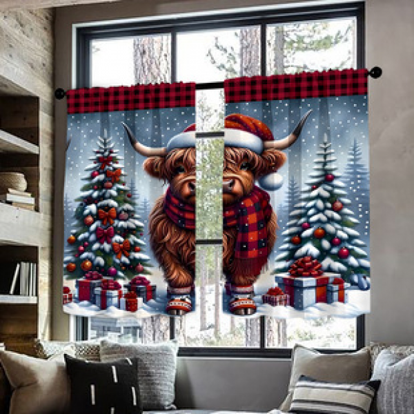 2pcs Kitchen Short Curtain Christmas Pattern Cross border Hot Sale Factory Direct Supply 3D Digital Printing Waterproof and Oil proof