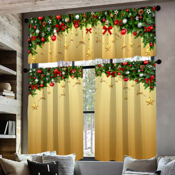 Manufacturer provides cross-border e-commerce platform with digital printing, kitchen small windows, boutique short curtains, and factory distributes Christmas series