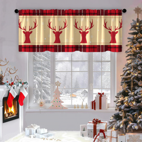1PC multi-color patterned short curtain kitchen curtain half curtain cross-border Christmas small window decoration polyester cotton