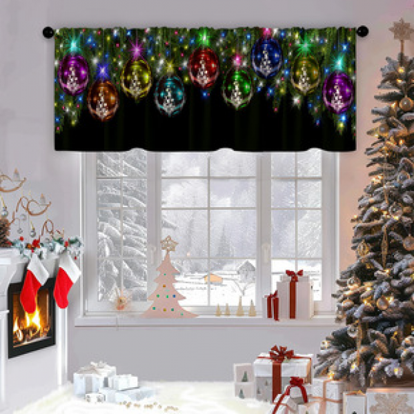 1PC floral short curtain kitchen curtain half curtain cross-border Christmas small window decoration polyester cotton