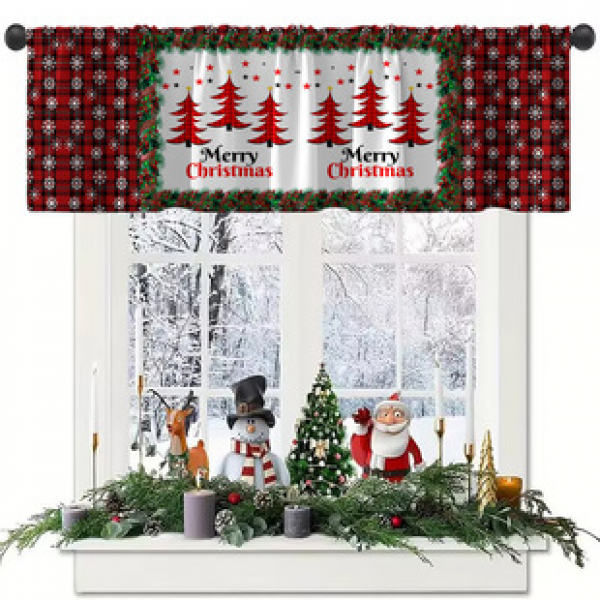 1PC multi-color patterned short curtain kitchen curtain half curtain cross-border Christmas small window decoration polyester cotton