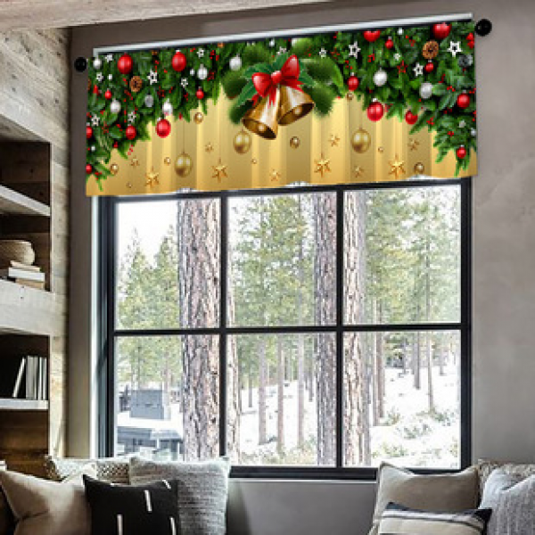 1PC multi-color patterned short curtain kitchen curtain half curtain cross-border Christmas small window decoration polyester cotton