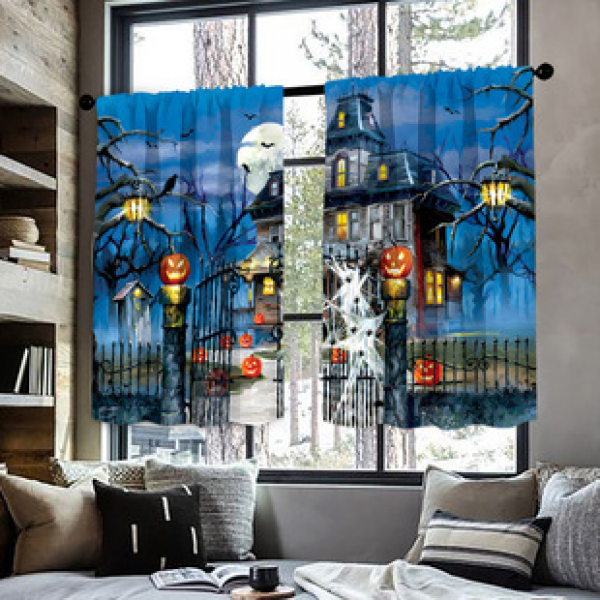 2pcs kitchen short curtain cartoon pattern cross-border hot selling factory direct supply 3D digital printing waterproof and oil resistant