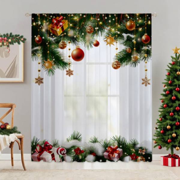 1pc new Christmas series window screen 3D digital printing manufacturer direct sales bedroom living room decoration pole through window screen
