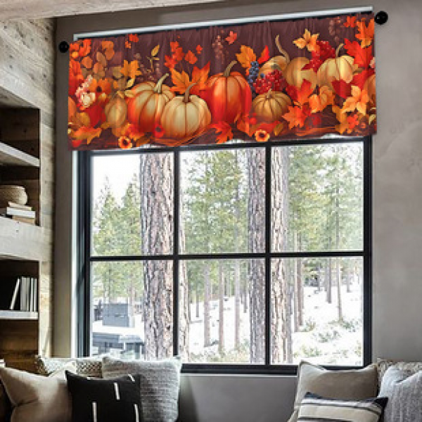 1PC multi-color patterned short curtain kitchen curtain half curtain cross-border Halloween small window decoration polyester cotton