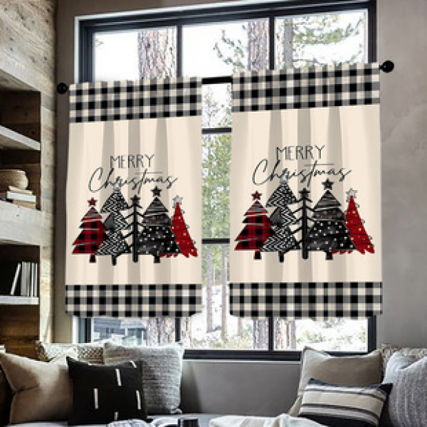 2pcs Kitchen Short Curtain Christmas Pattern Cross border Hot Sale Factory Direct Supply 3D Digital Printing Waterproof and Oil proof