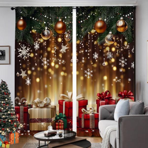2PCS Christmas curtain factory distributes 3D digital printing cross-border Amazon curtain hot selling patterns