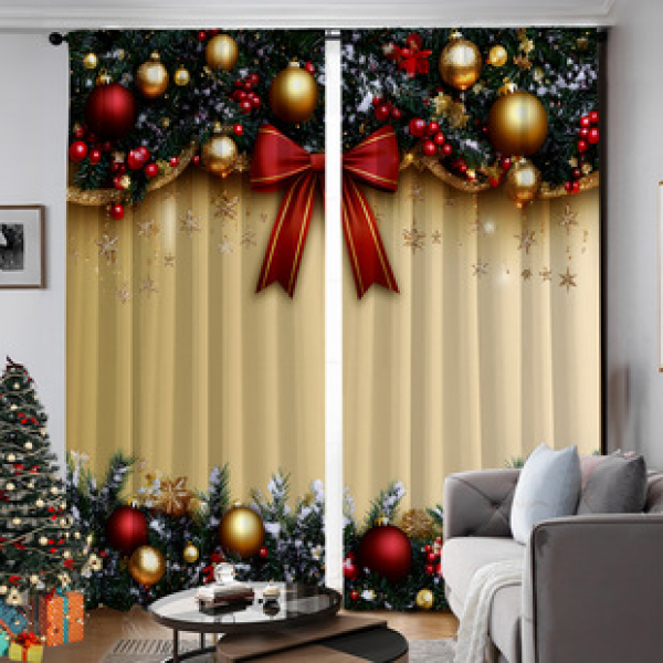 2PCS Christmas curtain factory distributes 3D digital printing cross-border Amazon curtain hot selling patterns