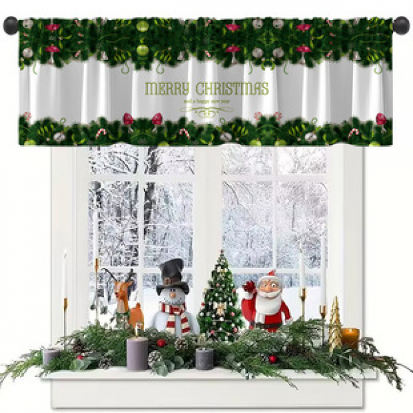 1PC multi-color patterned short curtain kitchen curtain half curtain cross-border Christmas small window decoration polyester cotton