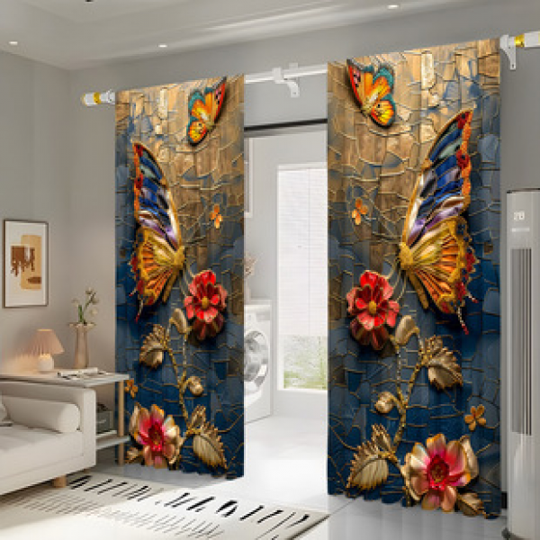 2PCS animal and plant landscape curtain factory distributes 3D digital printing cross-border Amazon curtain hot selling patterns