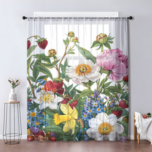 1pc new floral pattern window screen 3D digital printing manufacturer direct sales bedroom living room decoration pole through window screen