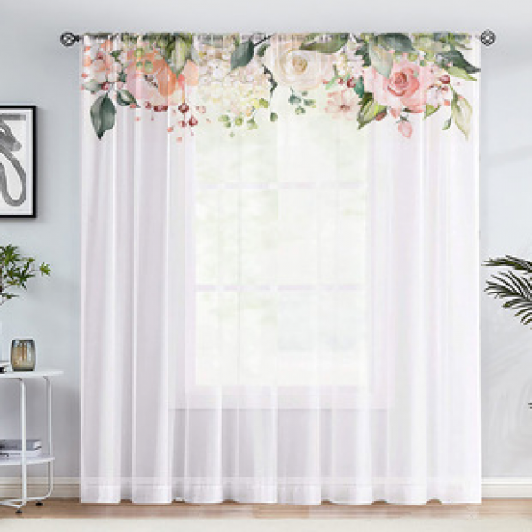 1pc new colorful floral window screen 3D digital printing bedroom living room decoration manufacturer direct sales through pole window screen