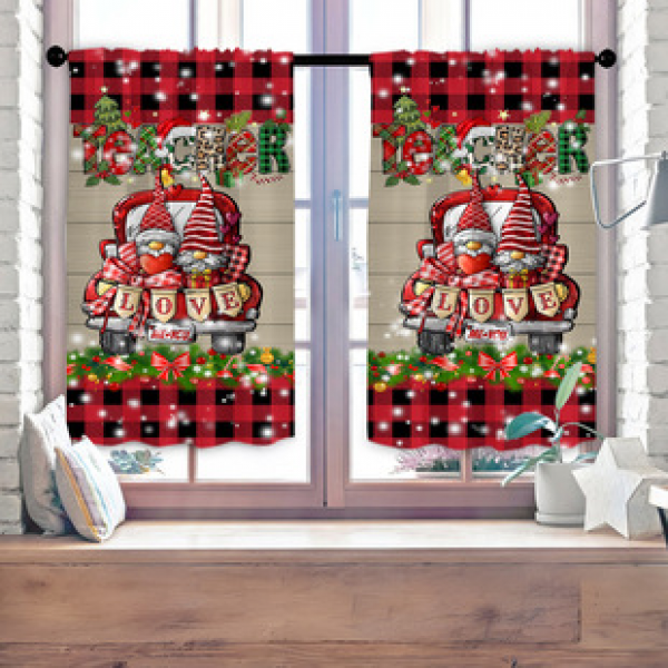2pcs Christmas kitchen short curtain floral pattern cross-border hot selling factory direct supply 3D digital printing waterproof and oil resistant