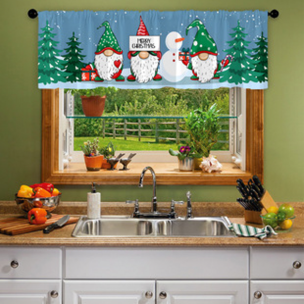 1PC multi-color patterned short curtain kitchen curtain half curtain cross-border Christmas small window decoration polyester cotton