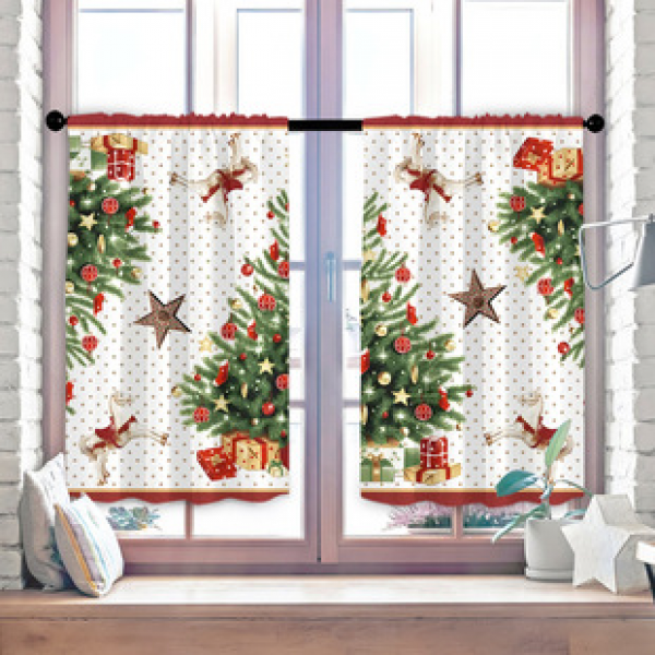 2pcs Kitchen Short Curtain Christmas Pattern Cross border Hot Sale Factory Direct Supply 3D Digital Printing Waterproof and Oil proof