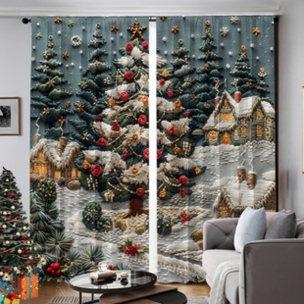 Cross border hot selling manufacturer direct sales digital printing Amazon hot selling Christmas element curtains