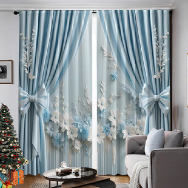 2PCS Christmas curtain factory distributes 3D digital printing cross-border Amazon curtain hot selling patterns
