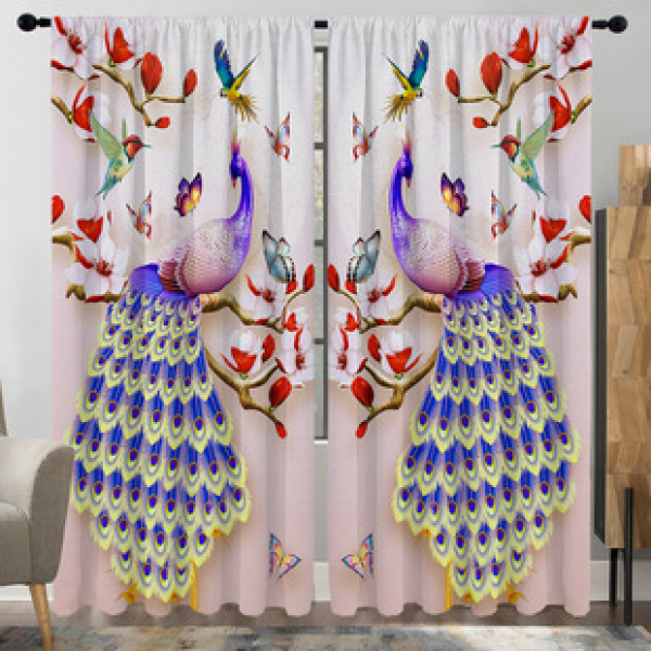 2PCS animal and plant scenery curtain factory distributes 3D digital printing cross-border Amazon curtains hot selling flowers