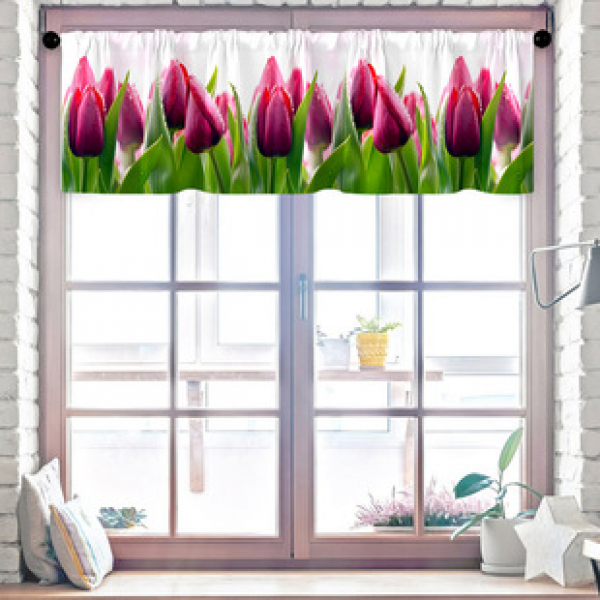 1PC floral short curtain kitchen curtain half curtain cross-border small window decoration polyester cotton