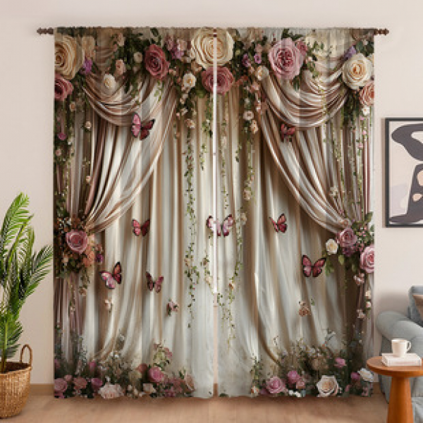 2PCS Flower Character Curtain Factory OEM 3D Digital Printing Cross border Amazon Curtain Hot Selling Pattern