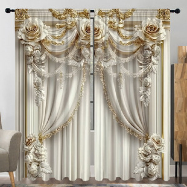 2PCS Flower Character Curtain Factory OEM 3D Digital Printing Cross border Amazon Curtain Hot Selling Pattern