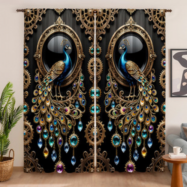 2PCS Peacock Curtain Factory OEM 3D Digital Printing Cross border Amazon Curtain Hot Selling Pattern