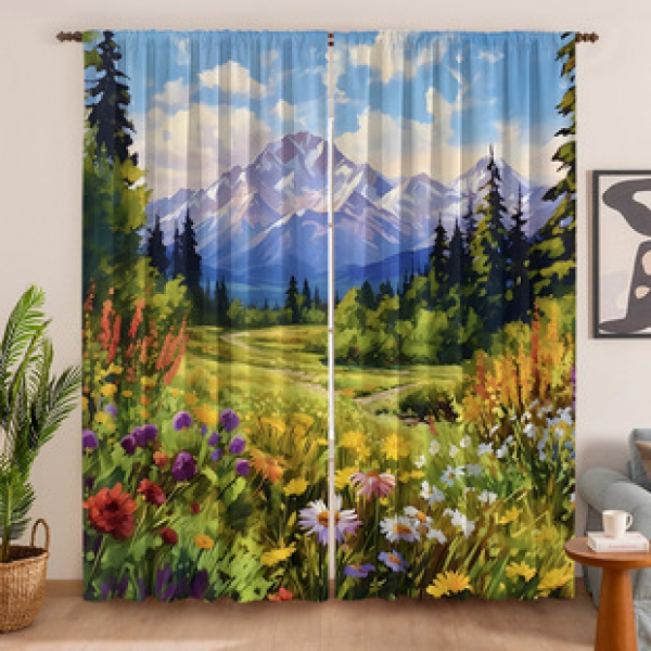2PCS Flower Character Curtain Factory OEM 3D Digital Printing Cross border Amazon Curtain Hot Selling Pattern