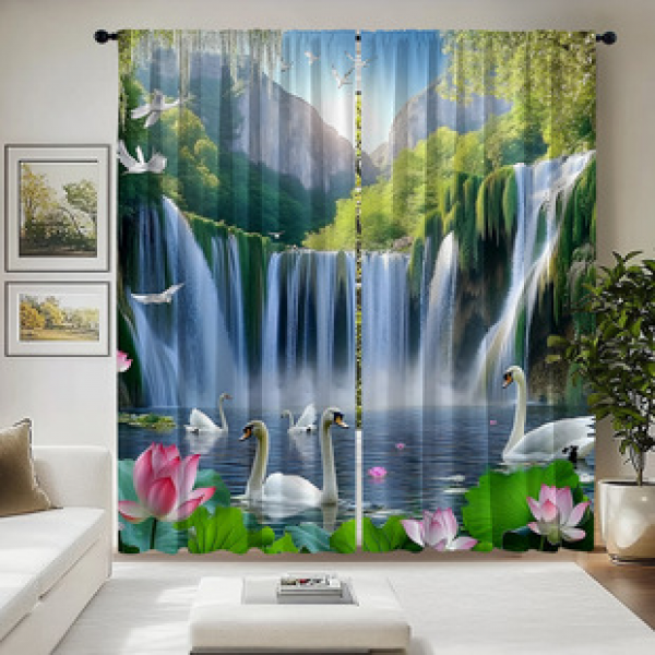 2PCS Shanshui Landscape Curtain Factory Delivers 3D Digital Printing Cross border Amazon Curtain Hot Selling Pattern