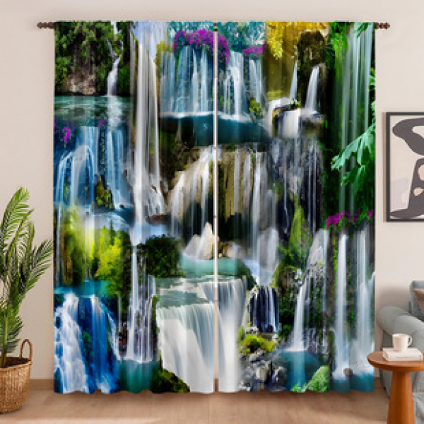 2PCS Shanshui Landscape Curtain Factory Delivers 3D Digital Printing Cross border Amazon Curtain Hot Selling Pattern