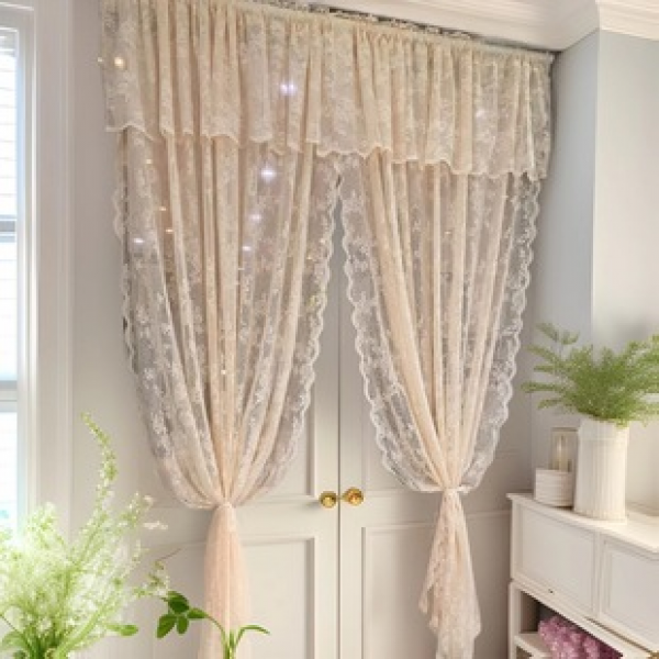 Cross border white lace door curtain European showcase Nordic partition finished product