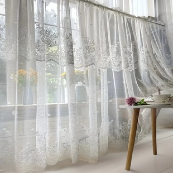 Cross border plum blossom lace double-layer screen door curtain European style showcase Nordic partition finished product