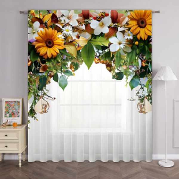 1pc new colorful flower series window screen 3D digital printing manufacturer direct sales bedroom living room decoration pole through window