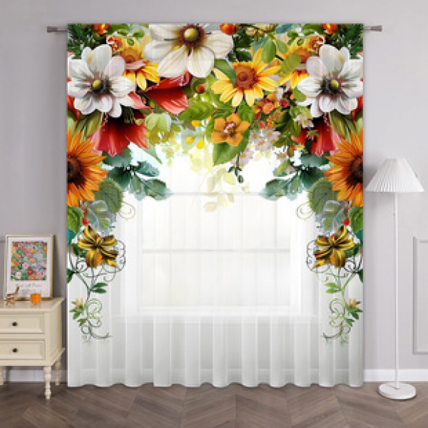 1pc Decorative Flower Window Screen 3D Digital Printing Manufacturer Supply Cross border Amazon WISH Fabric Window Screen