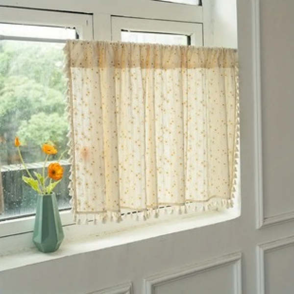 Cross border hot selling cotton fabric with small chrysanthemums and lace curtains