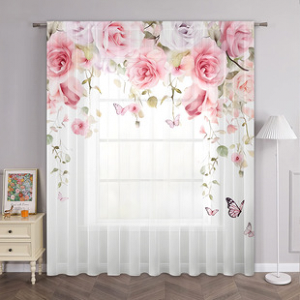 1pc new colorful floral window screen 3D digital printing bedroom living room decoration manufacturer direct sales through pole window screen