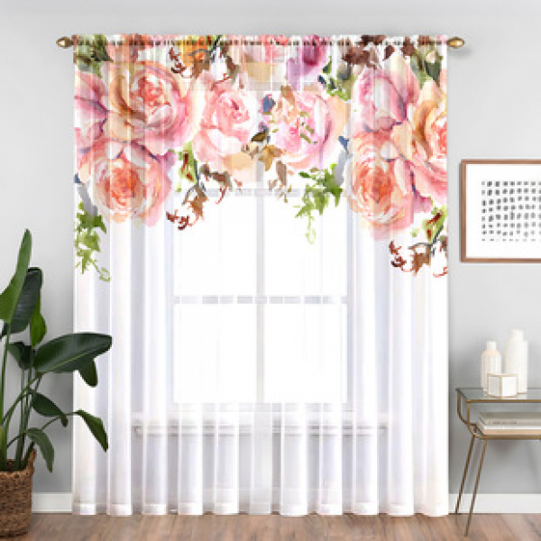 1pc new colorful floral window screen 3D digital printing bedroom living room decoration manufacturer direct sales through pole window screen