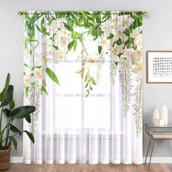 1pc new colorful floral window screen 3D digital printing bedroom living room decoration manufacturer direct sales through pole window screen