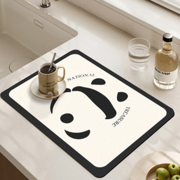Kitchen washbasin countertop, absorbent pad, bathroom, diatomaceous earth drain pad, sink, no wash, panda coaster, dining table
